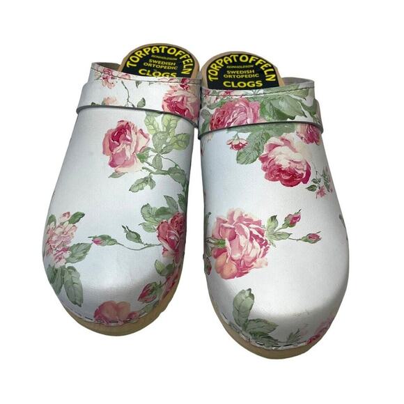Swedish Torpatoffeln Floral Cottage Core Wooden Clogs Womens EU 42 US 10.5 - Picture 2 of 16